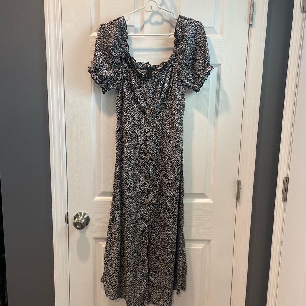 Shein Black and White Floral Sundress Ruffles